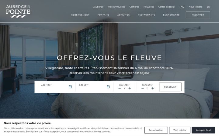 Screenshot of aubergedelapointe.com