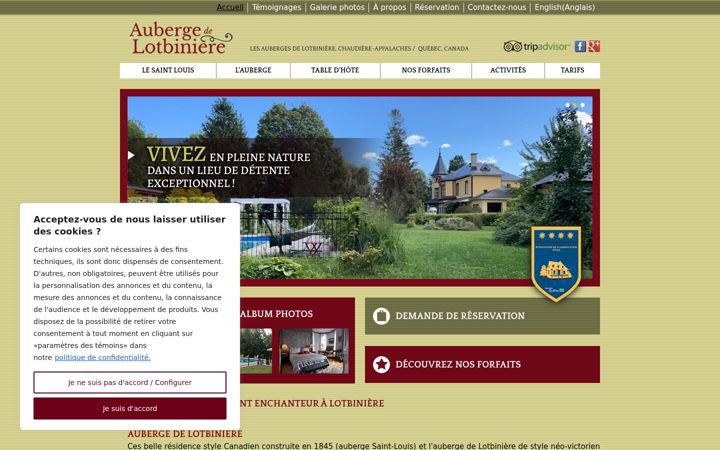 Screenshot of aubergedelotbiniere.com