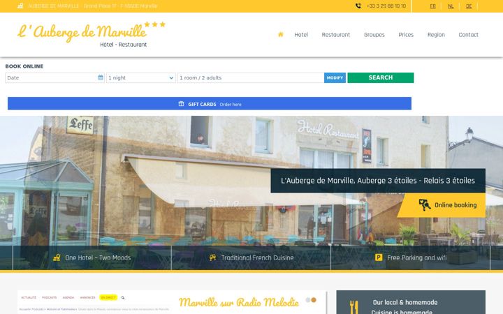 Screenshot of aubergedemarville.com