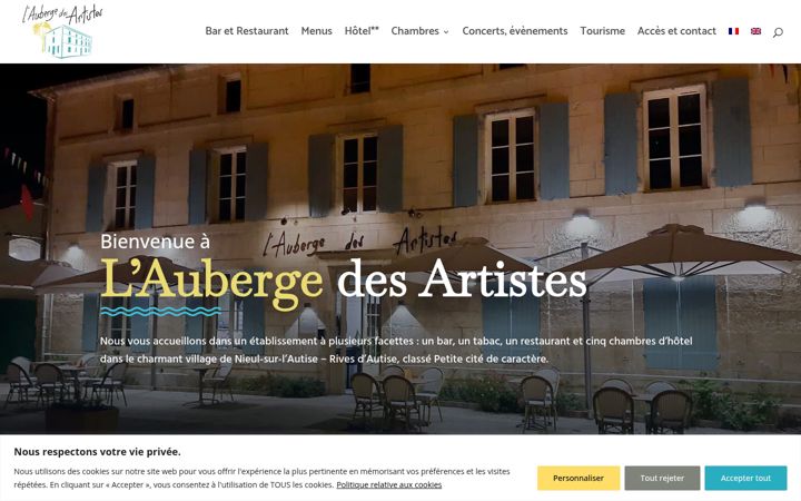 Snímek obrazovky aubergedesartistes.fr