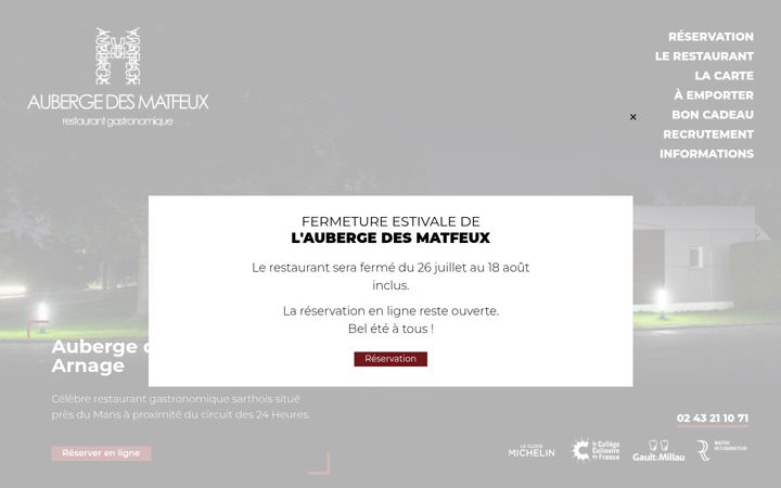 Screenshot of aubergedesmatfeux.fr