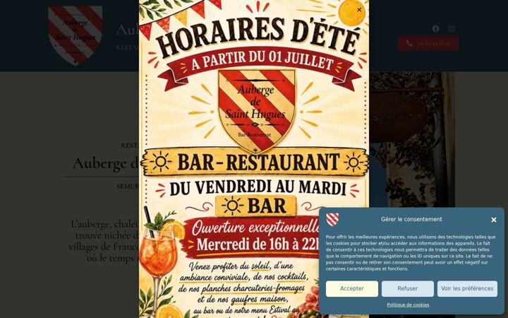 Screenshot of aubergedesthugues.com