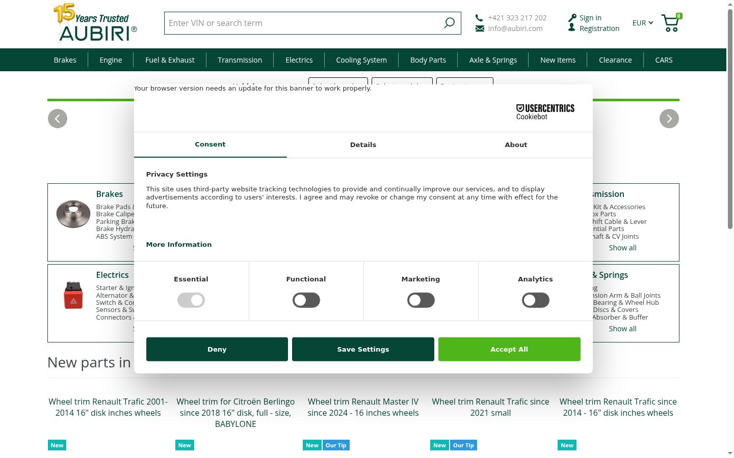 Screenshot del banner di consenso mostrato prima di qualsiasi interazione
