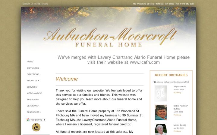 Kuvakaappaus sivustosta aubuchon-moorcroftfuneralhome.com