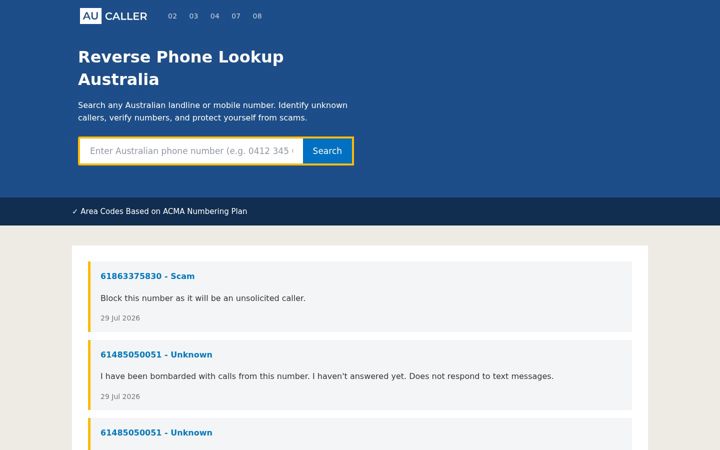 Screenshot ta' aucaller.com
