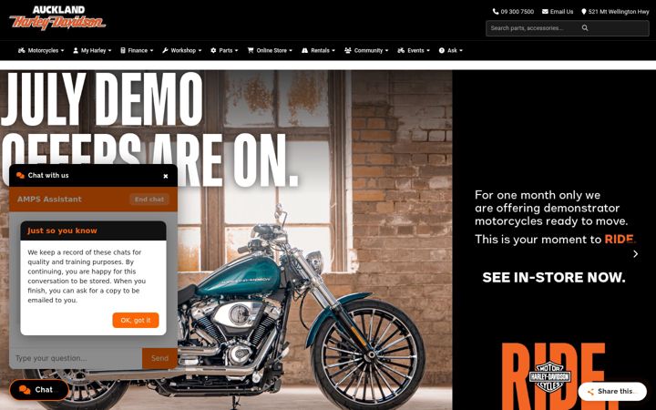 Screenshot of aucklandharleydavidson.co.nz