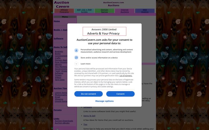 Screenshot of auctioncavern.com