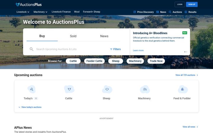 Captura de ecrã de auctionsplus.com.au