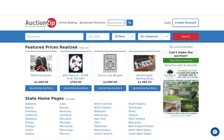 Kuvakaappaus sivustosta auctionzip.com