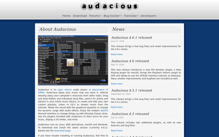 Screenshot of audacious-media-player.org