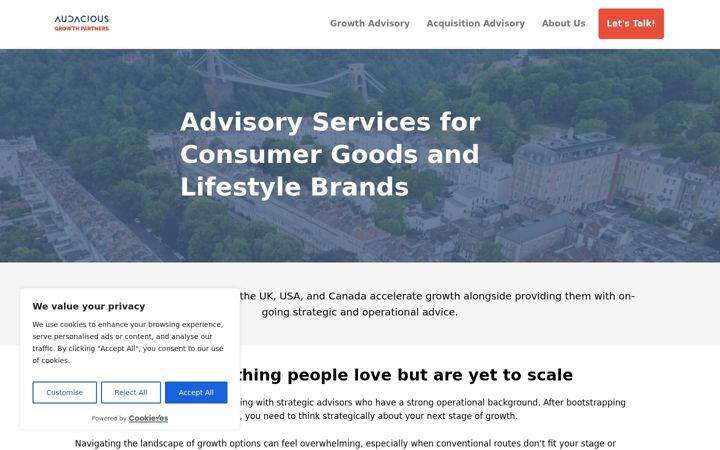 Kuvakaappaus sivustosta audaciousgrowthpartners.com