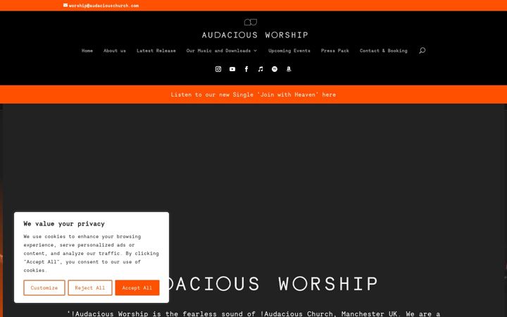 Screenshot of audaciousworship.com