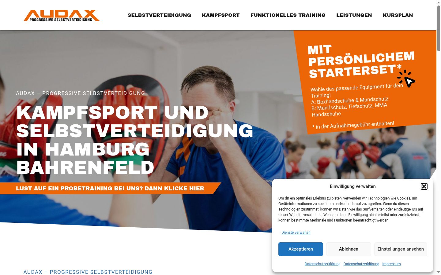 Screenshot des Einwilligungsbanners vor jeglicher Interaktion
