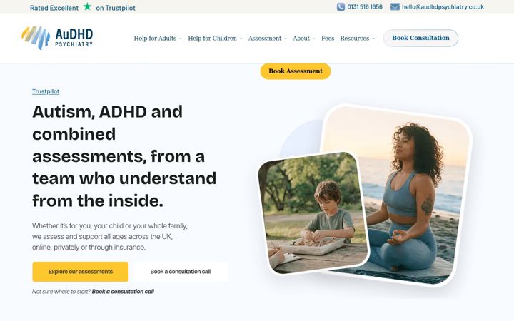 Screenshot of audhdpsychiatry.co.uk