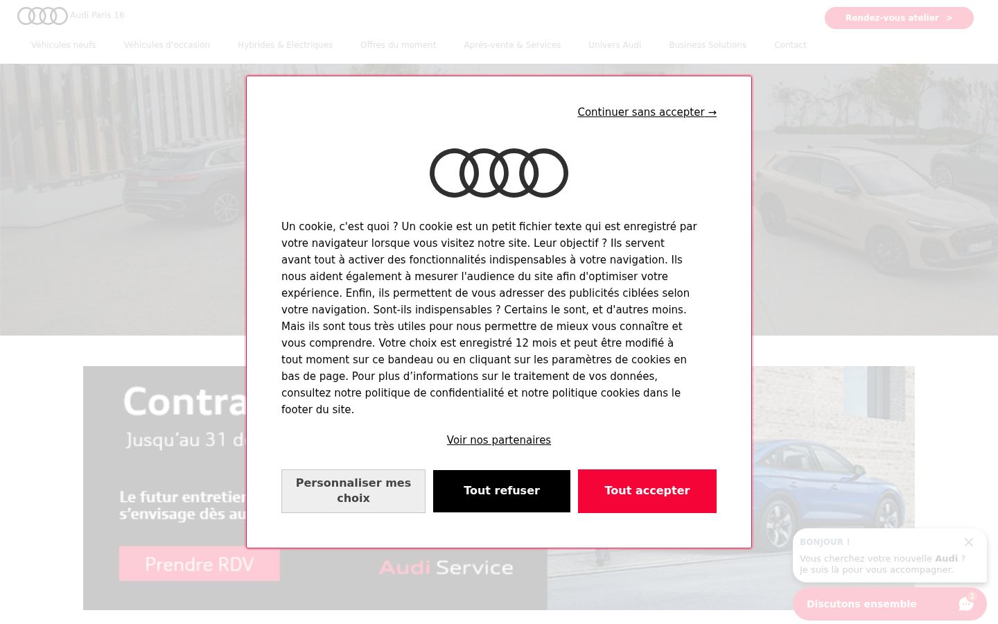 Captura de ecrã do banner de consentimento apresentado antes de qualquer interação