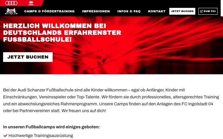 Screenshot of audi-schanzer-fussballschule.de