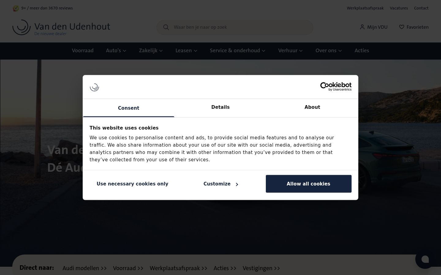 Screenshot des Einwilligungsbanners vor jeglicher Interaktion