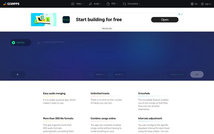 Screenshot of audio-joiner.com