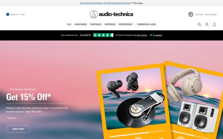 Captura de pantalla de audio-technica.com