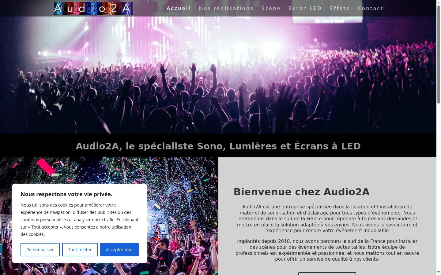 Capture d'écran de la bannière de consentement affichée avant toute interaction