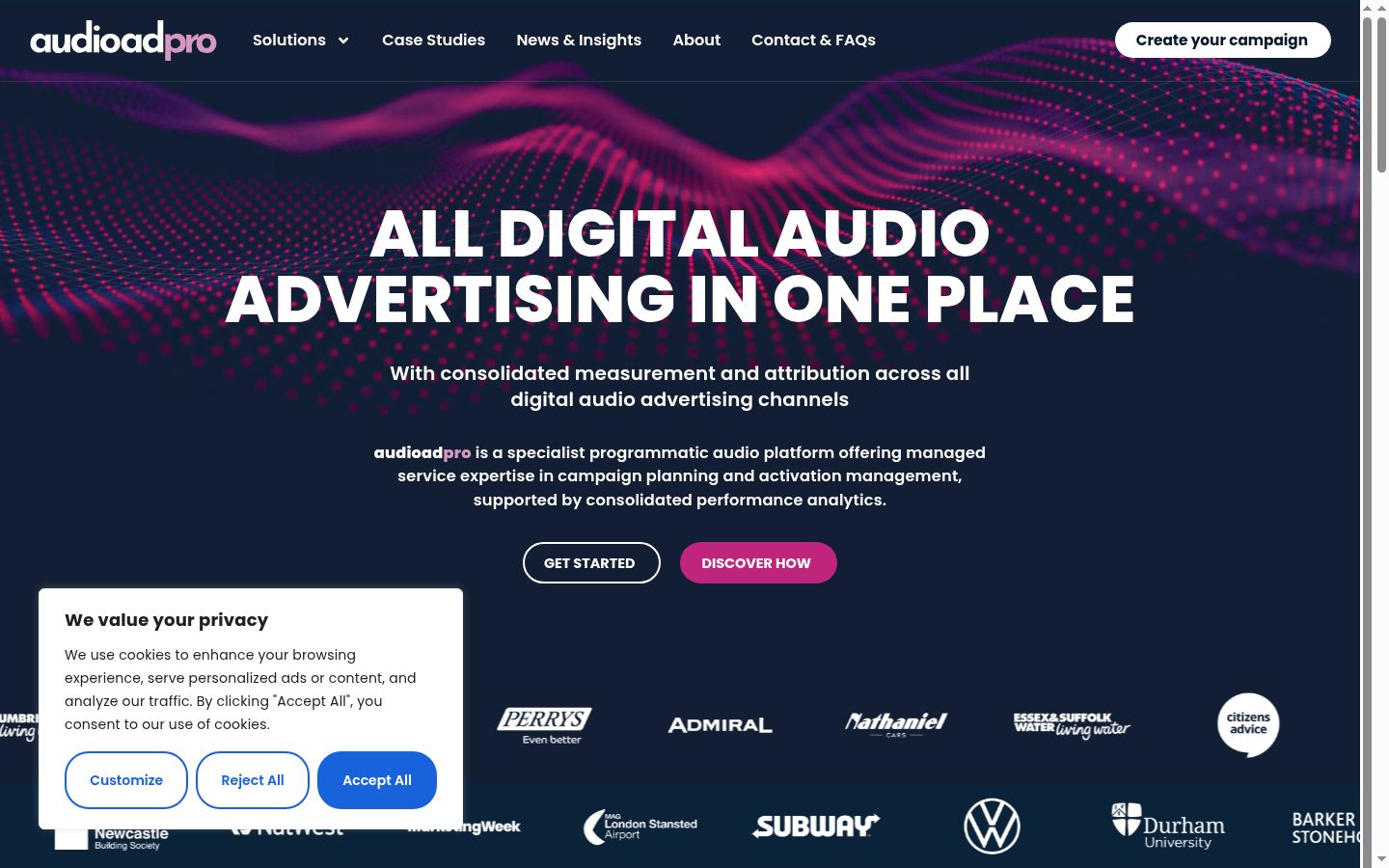 Screenshot del banner di consenso mostrato prima di qualsiasi interazione