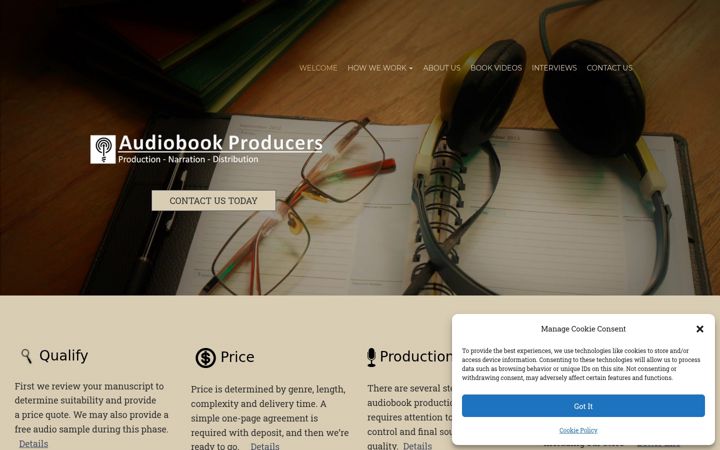 Screenshot stránky audiobookproducers.com