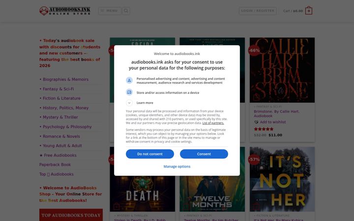 Screenshot of audiobooks.ink