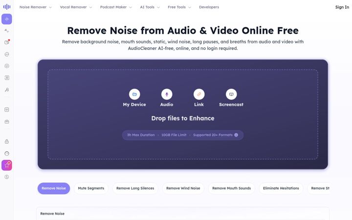 Screenshot of audiocleaner.ai