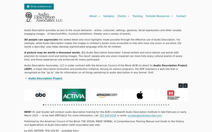 Screenshot of audiodescribe.com