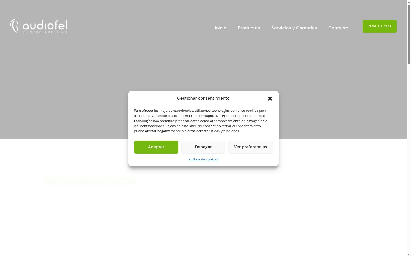 Captura de ecrã do banner de consentimento apresentado antes de qualquer interação