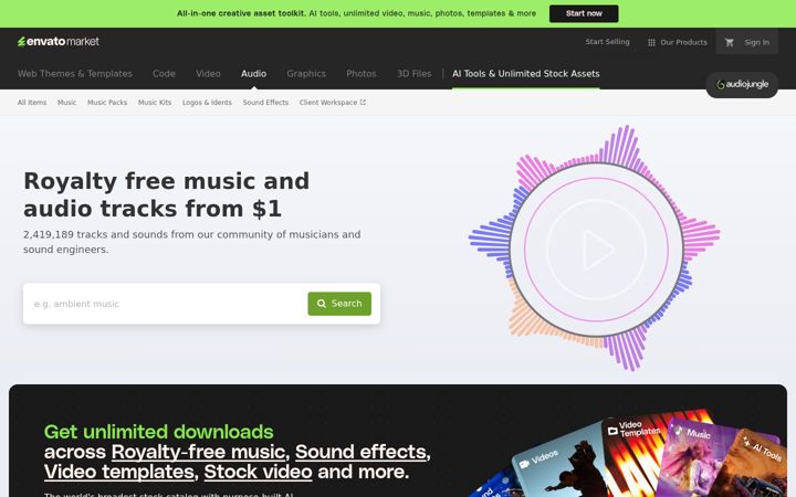 Captura de ecrã de audiojungle.net
