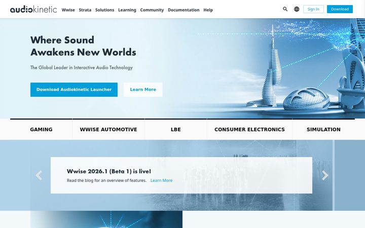 Screenshot of audiokinetic.com