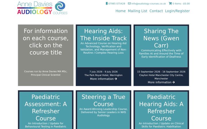 Screenshot von audiology-courses.co.uk