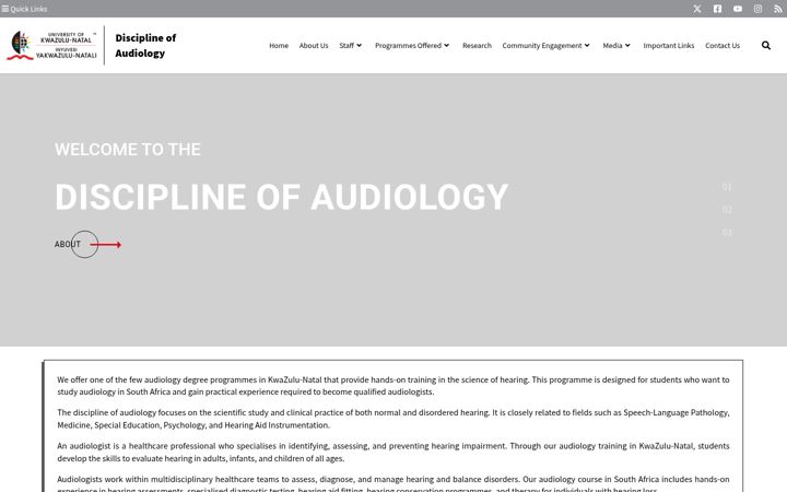 Screenshot of audiology.ukzn.ac.za