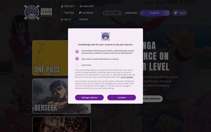 Captură de ecran a audiomangaop.com