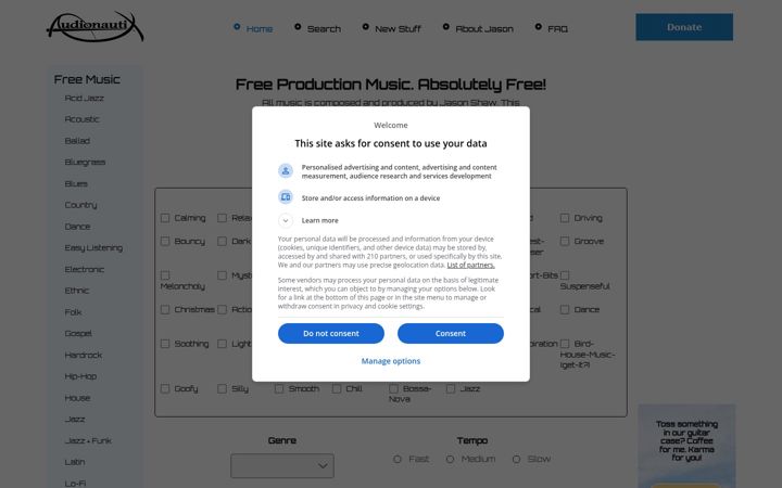 Screenshot of audionautix.com