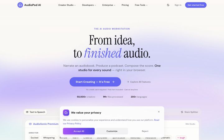 Zrzut ekranu audiopod.ai