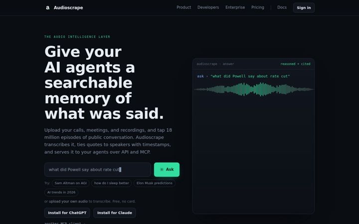 Screenshot of audioscrape.com