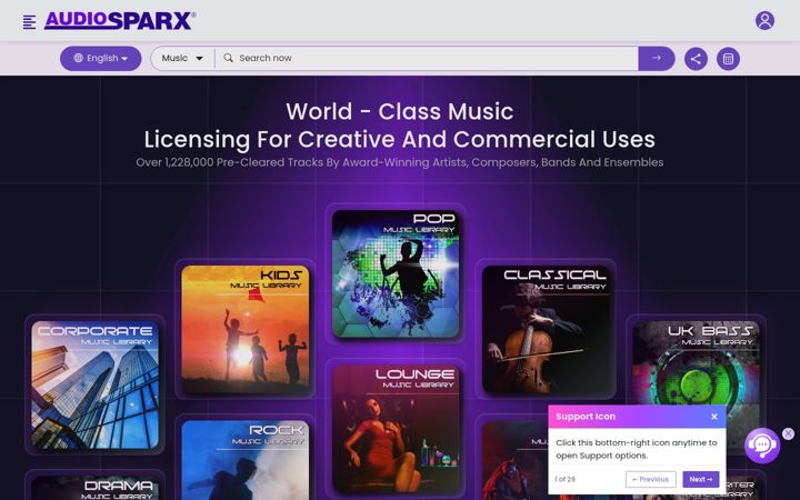 Screenshot of audiosparx.com