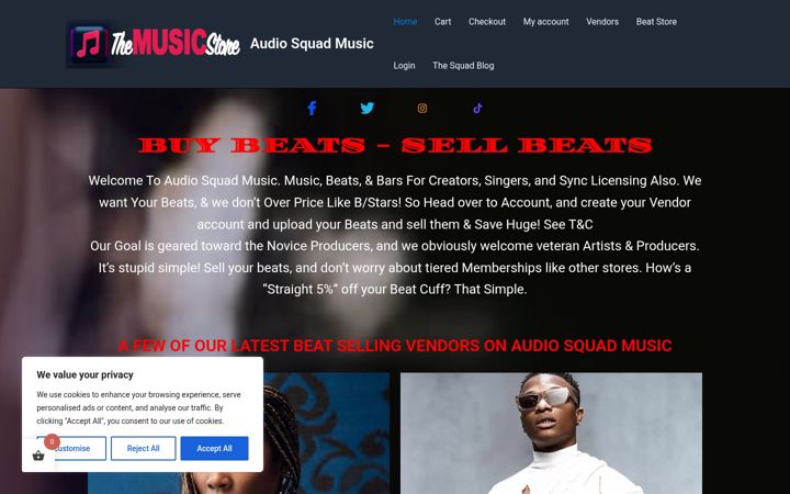 Screenshot of audiosquadmusic.com