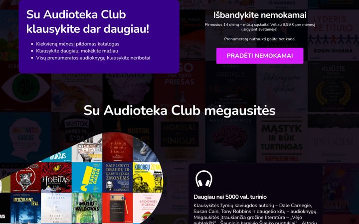 Snímek obrazovky audiotekaclub.lt