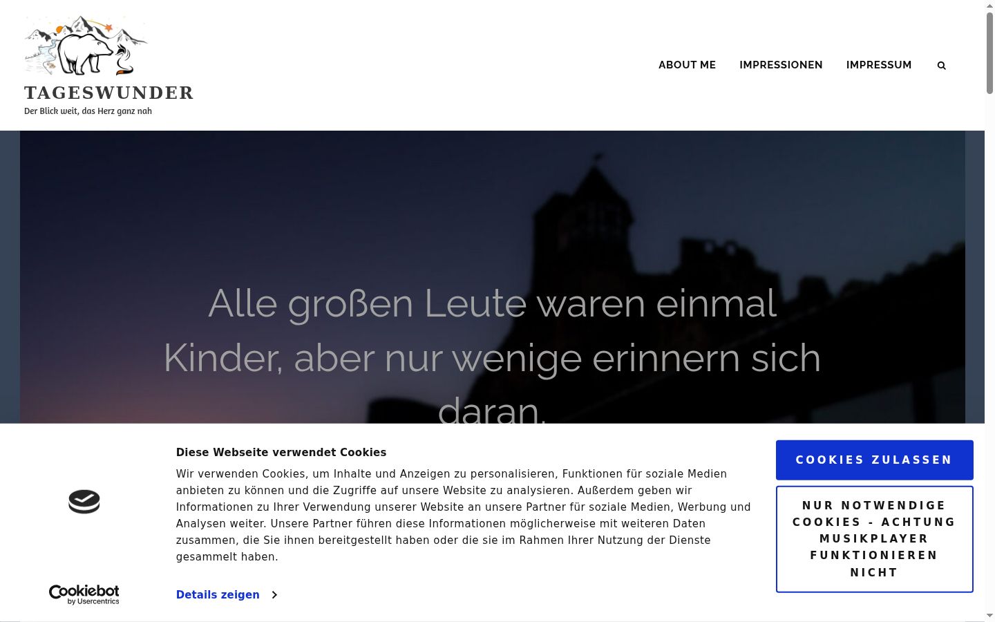 Screenshot des Einwilligungsbanners vor jeglicher Interaktion