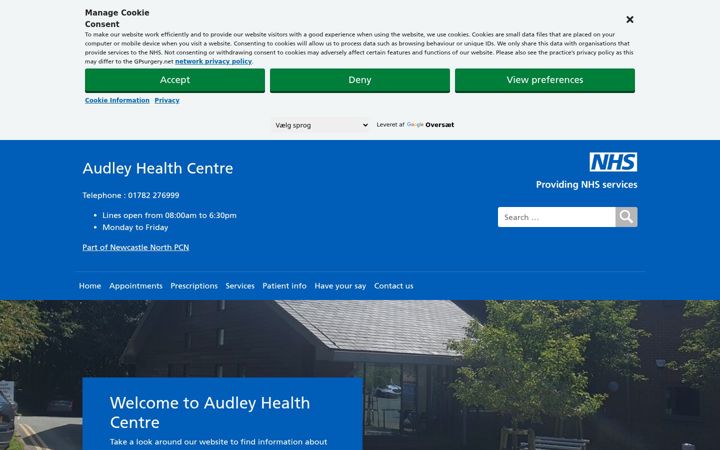 Screenshot of audleyhealthcentre.co.uk