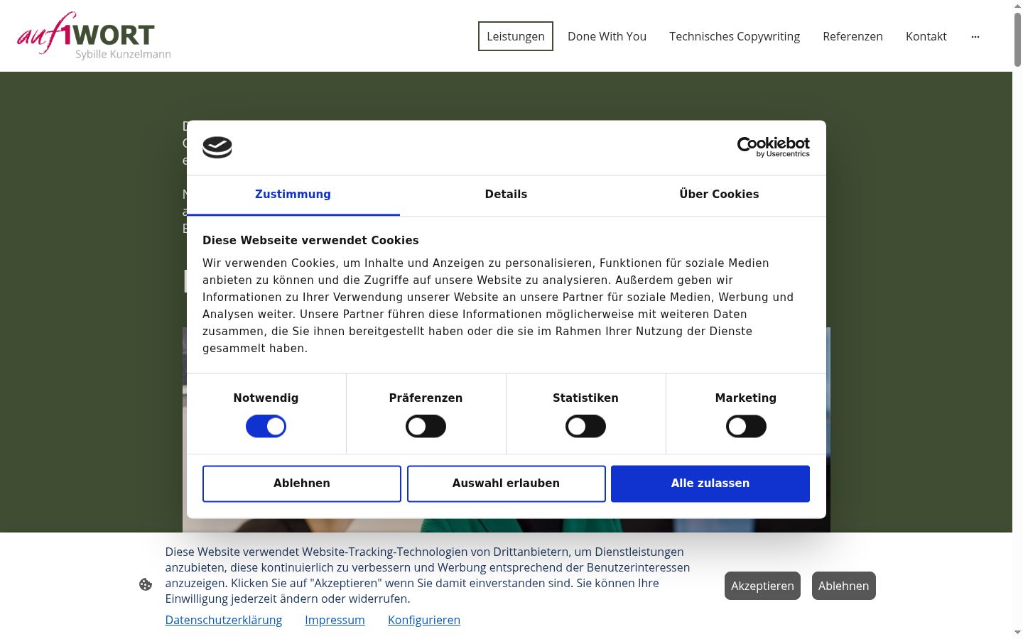 Screenshot del banner di consenso mostrato prima di qualsiasi interazione