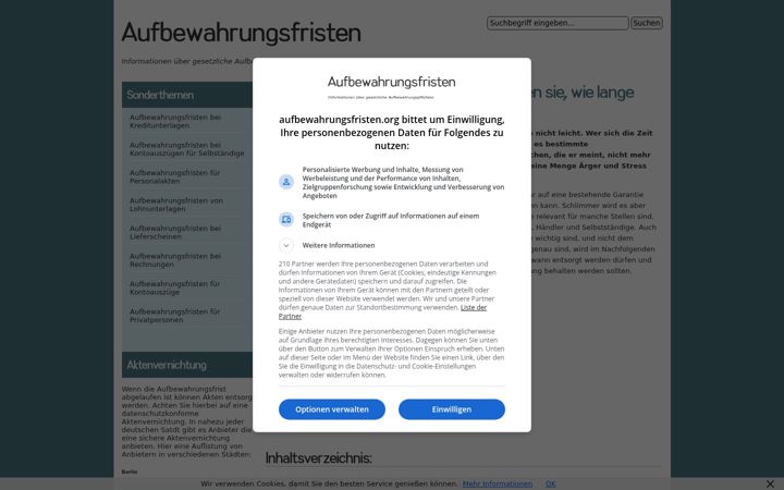 Screenshot of aufbewahrungsfristen.org