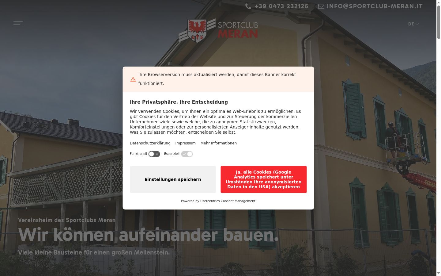 Screenshot des Einwilligungsbanners vor jeglicher Interaktion