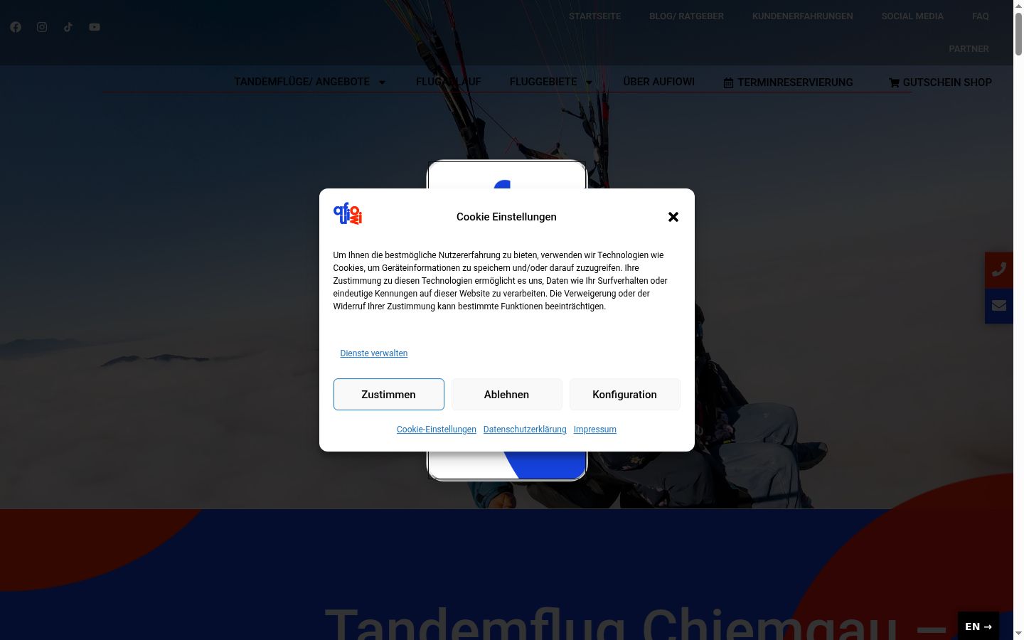 Skärmbild av samtyckesbannern som visades före någon interaktion
