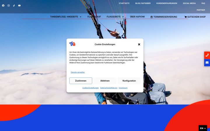Snimka zaslona za aufiowi-tandemfliegen.com