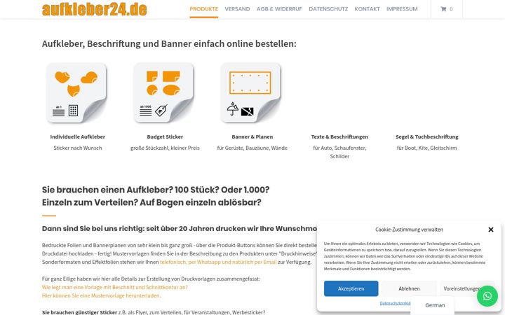 Screenshot of aufkleber24.de
