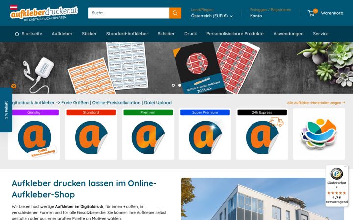 Screenshot of aufkleberdrucker.at